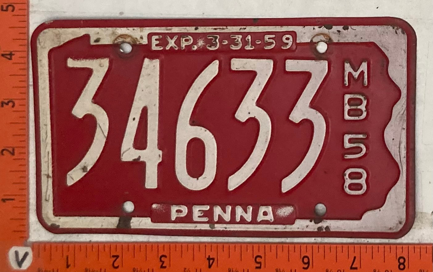 1958 Pennsylvania #34633 Motorboat License Plate