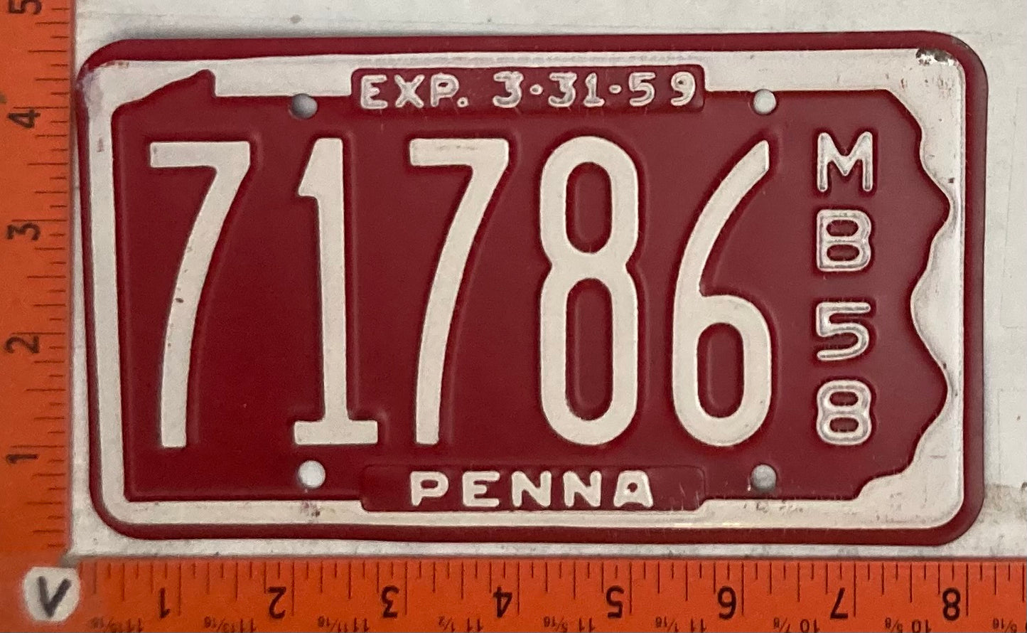 1958 Pennsylvania #71786 Motorboat License Plate