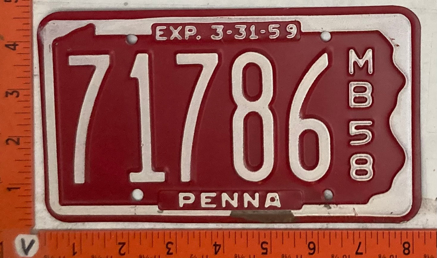 1958 Pennsylvania #71786 Motorboat License Plate