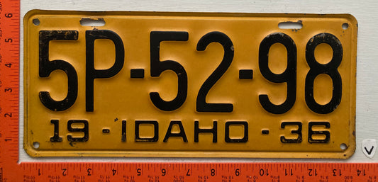 1936 Idaho #5P-52-98 Passenger License Plate