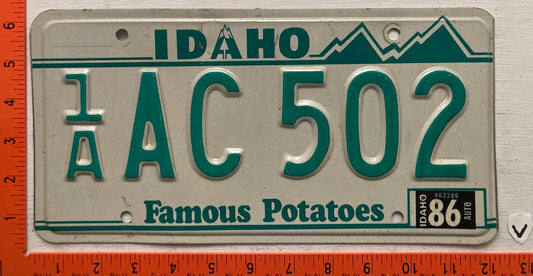 1986 Idaho #1/A AC 502 Passenger License Plate