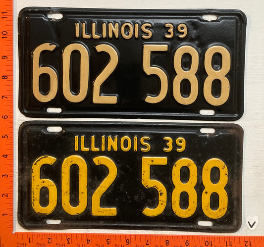 1939 Illinois #602 588 Passenger License Plate (Pair)