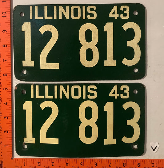 1943 Illinois #12 813 Passenger License Plate (Pair)