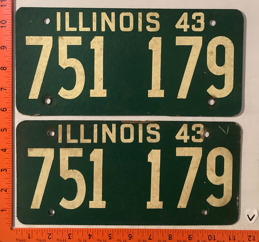 1943 Illinois #751 179 Passenger License Plate (Pair)