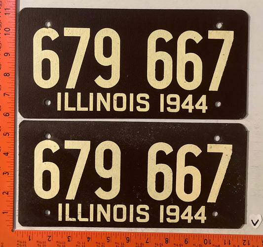 1944 Illinois #679 667 Passenger License Plate (Pair)