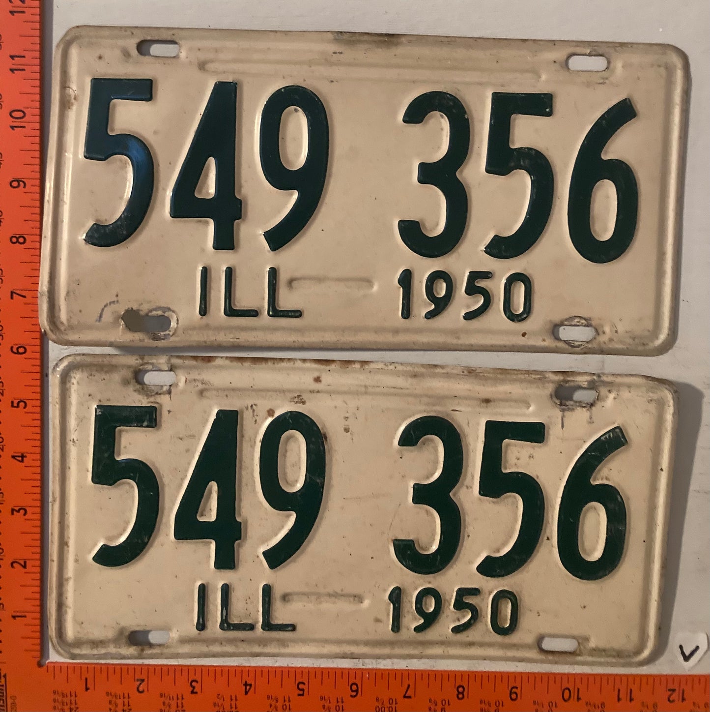 1950 Illinois #549 356 Passenger License Plate (Pair)