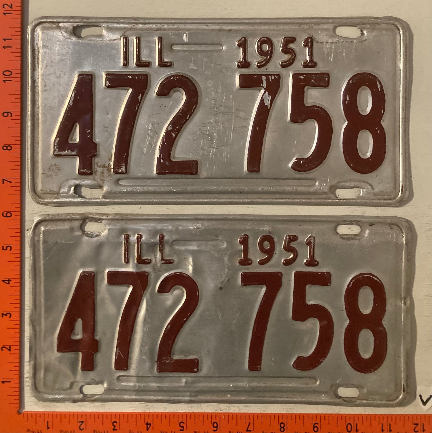 1951 Illinois #472 758 Passenger License Plate (Pair)