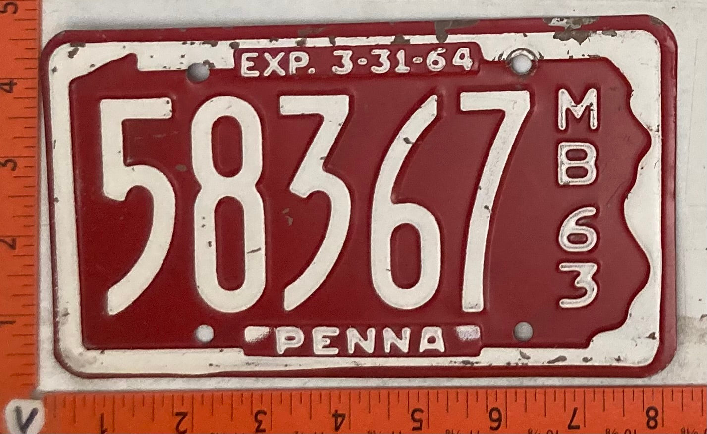 1963 Pennsylvania #58367 Motorboat License Plate