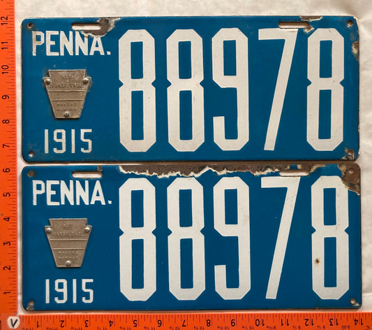 1915 Pennsylvania #88978 Passenger License Plate (Pair)