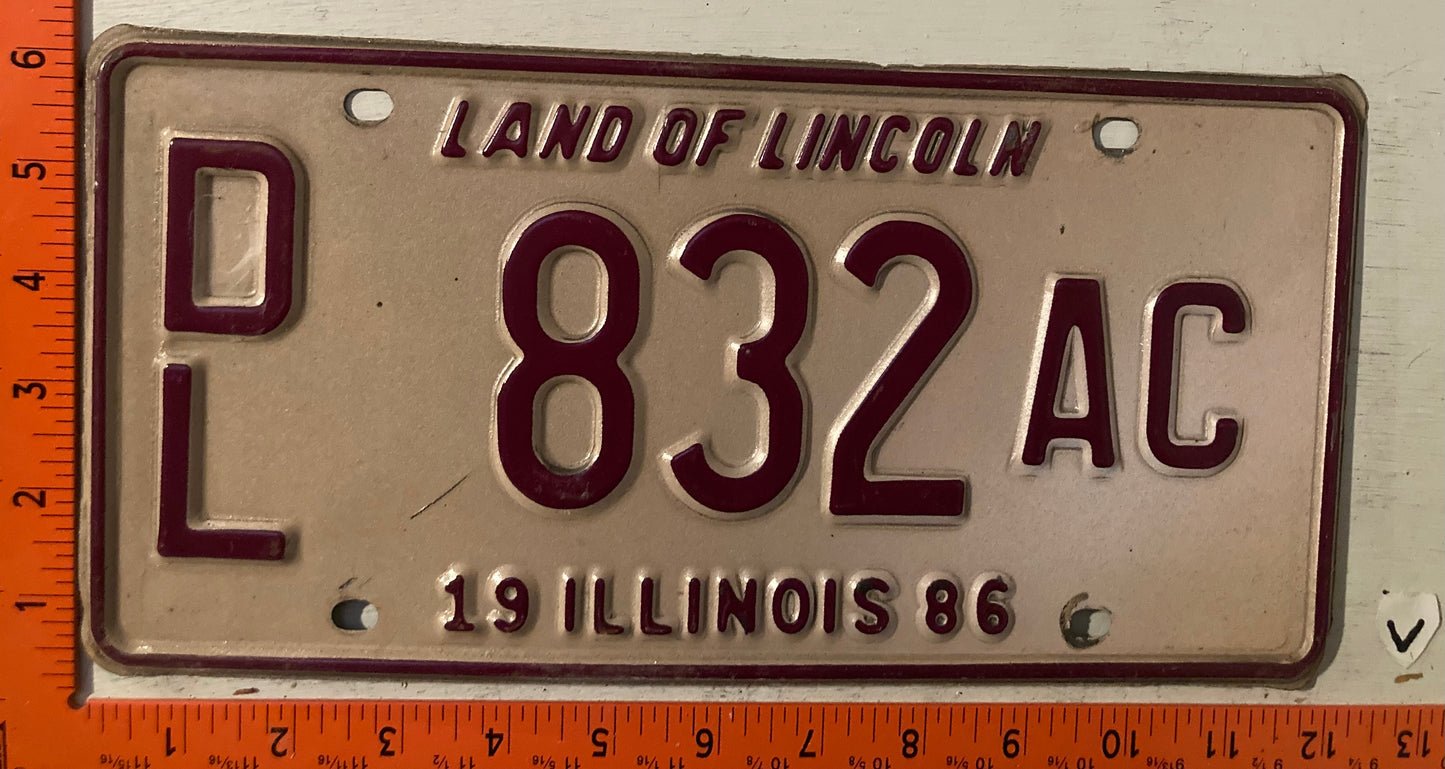 1986 Illinois #D/L 832 AC Dealer License Plate