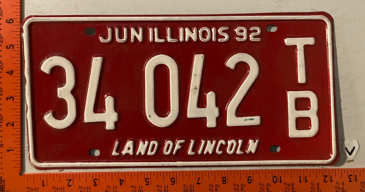 1992 Illinois #34 042 T/B Trailer License Plate