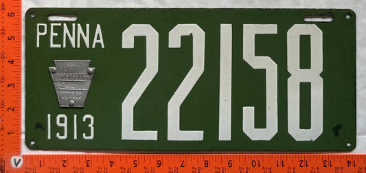 1913 Pennsylvania #22158 Passenger License Plate
