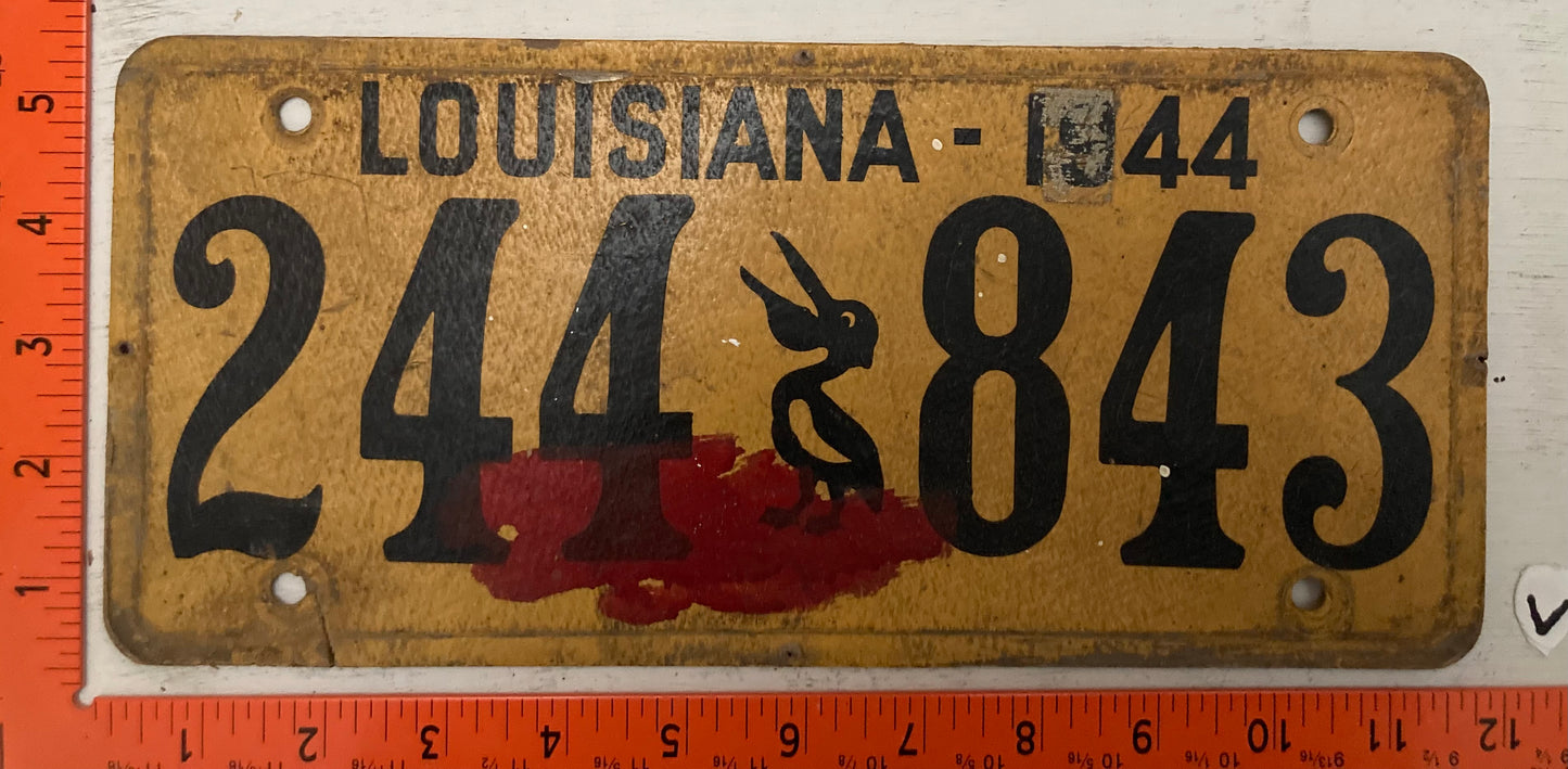 1944 Louisiana #244 843 Passenger License Plate - Fiber