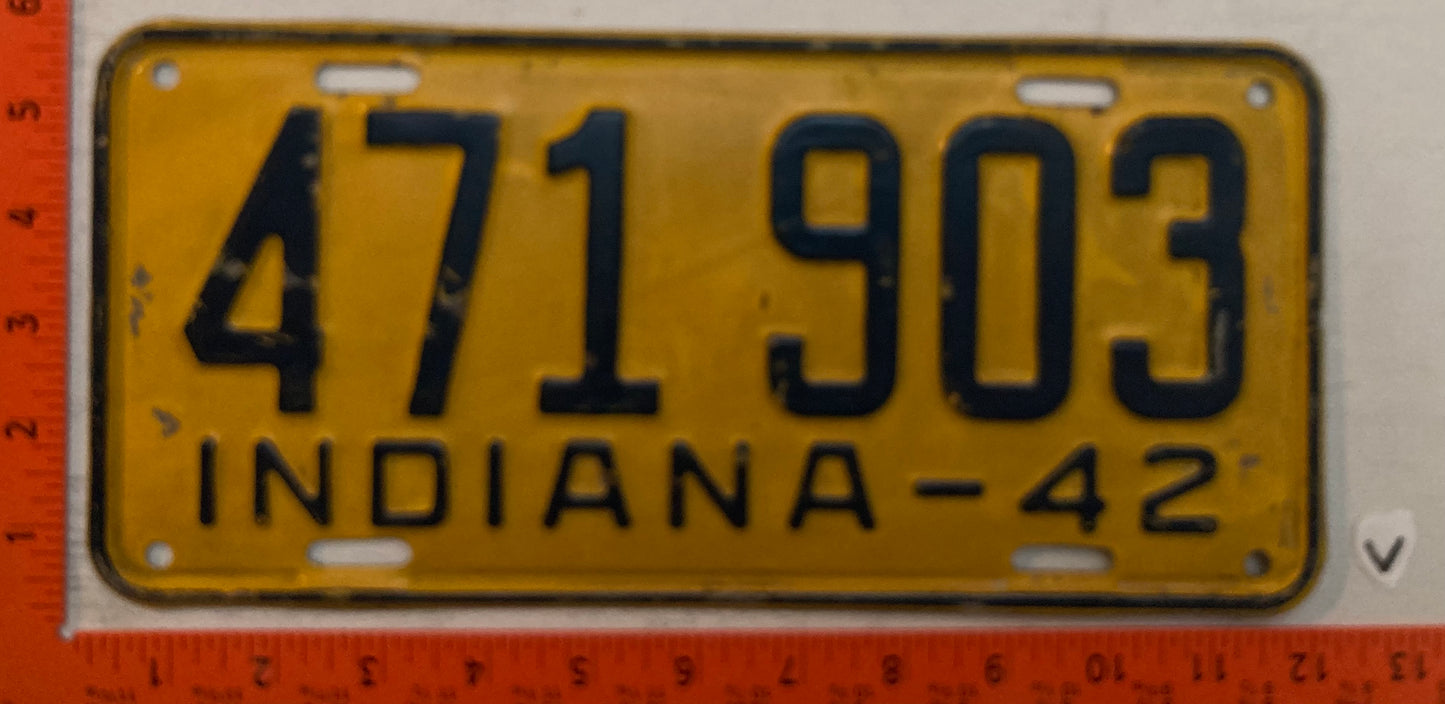 1942 Indiana #471 903 Passenger License Plate