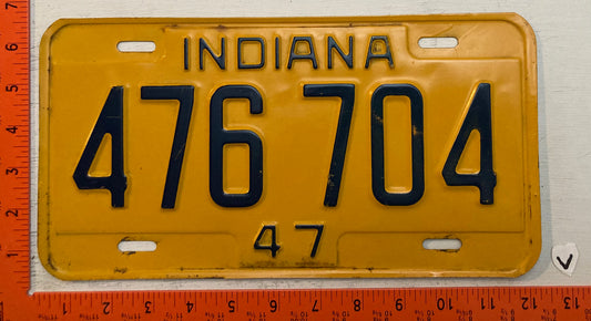 1947 Indiana #476 704 Passenger License Plate