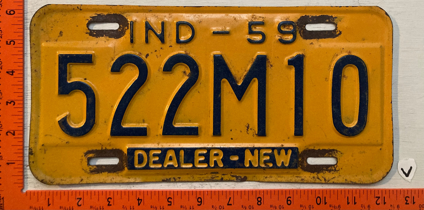 1959 Indiana #522M10 New Car Dealer License Plate