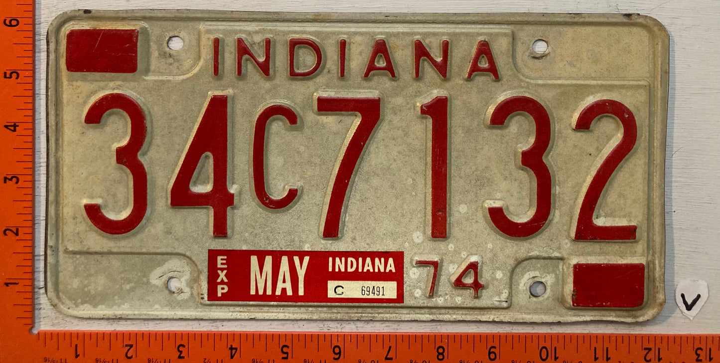 1974 Indiana #34C7132 Passenger License Plate