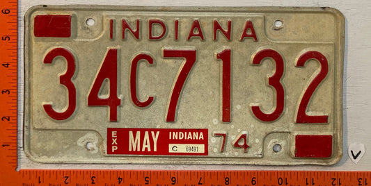 1974 Indiana #34C7132 Passenger License Plate