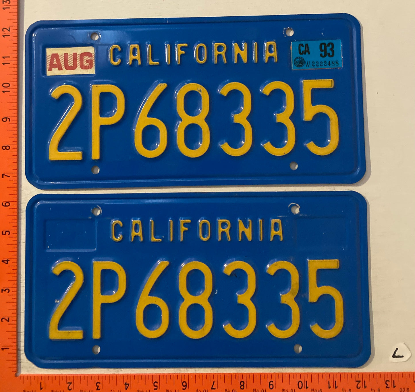 1993 California #2P68335US Non-Passenger License Plate (Pair)