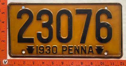 1930 Pennsylvania #23076 Passenger License Plate