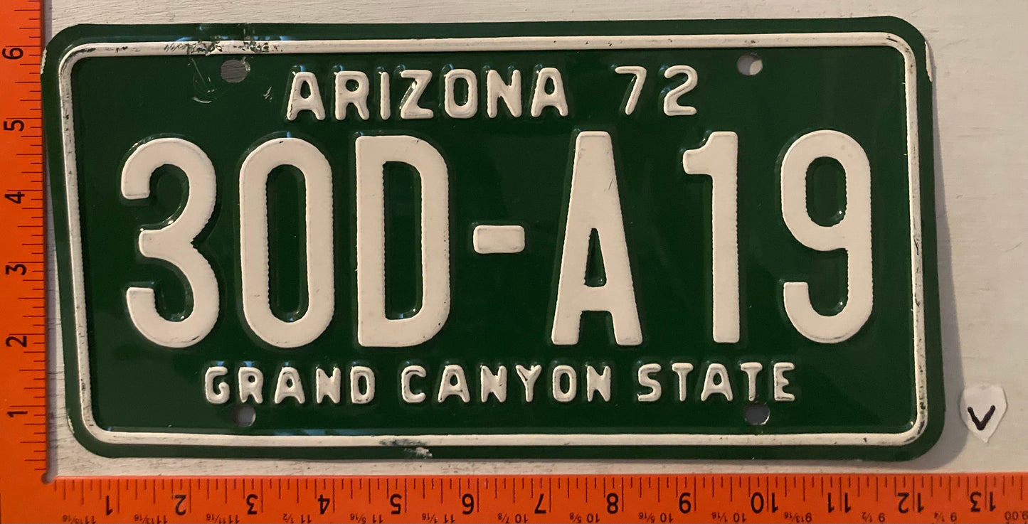 1972 Arizona #30D-A19 30 Day License Plate