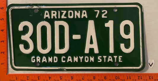 1972 Arizona #30D-A19 30 Day License Plate