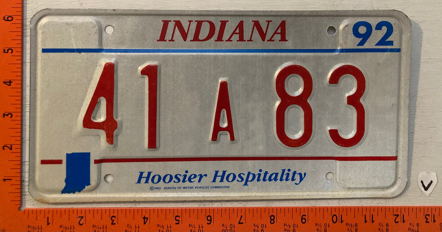 1992 Indiana #41A 83 Passenger License Plate