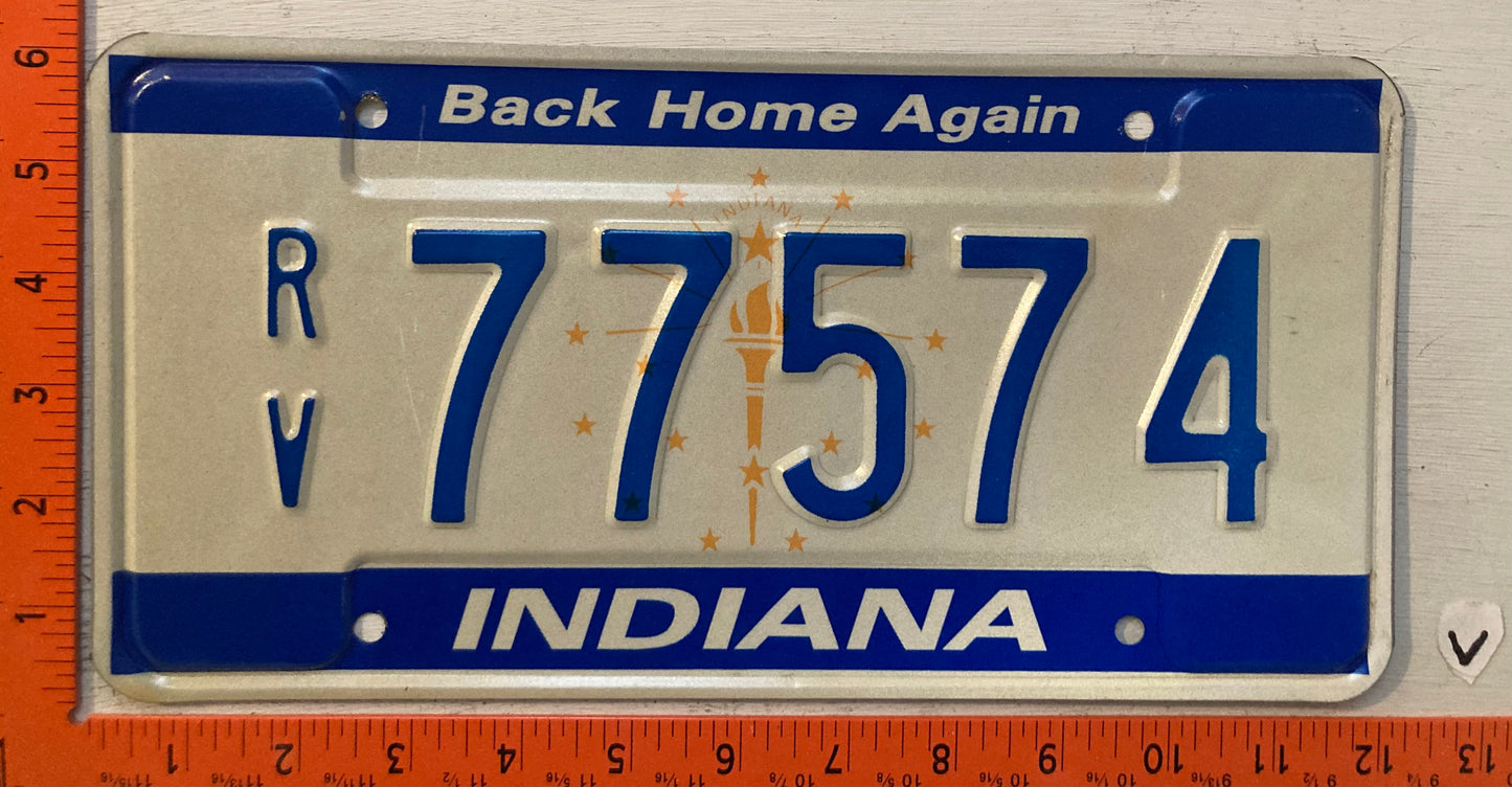 Undated Indiana #77574 Recreational Vehicle License Plate