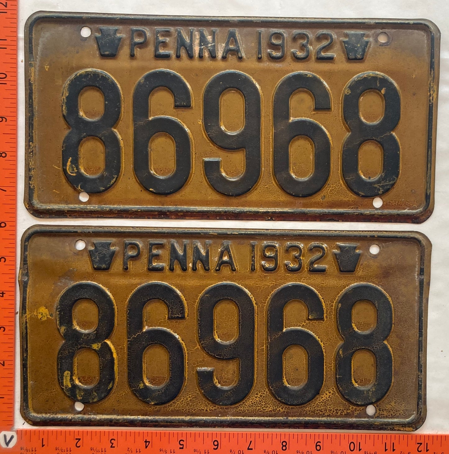 1932 Pennsylvania #86968 Passenger License Plate (Pair) PALINDROME