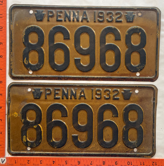 1932 Pennsylvania #86968 Passenger License Plate (Pair) PALINDROME