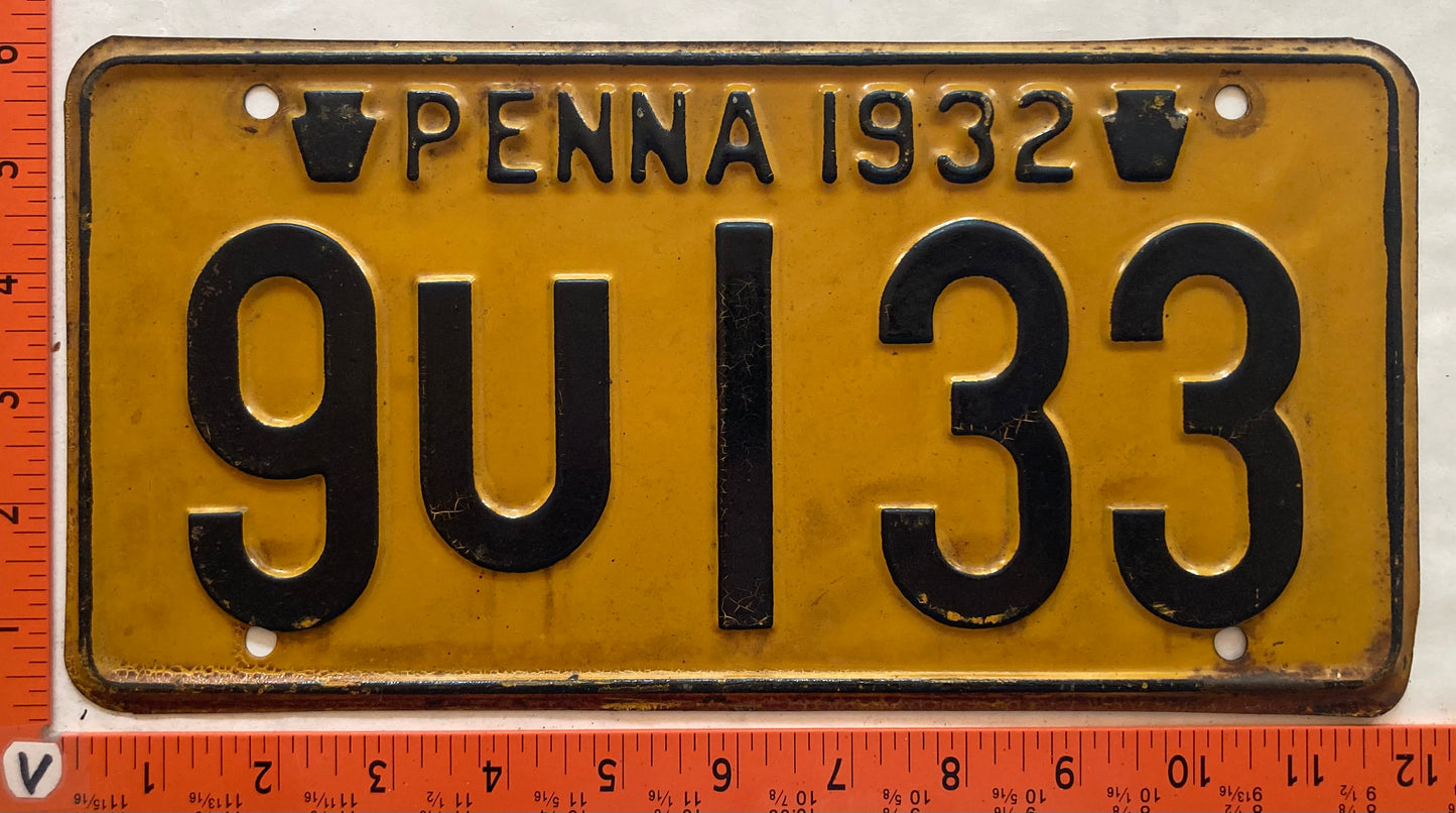 1932 Pennsylvania #9U133 Passenger License Plate