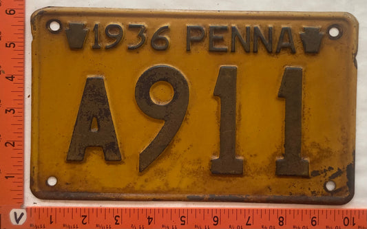 1936 Pennsylvania #A911 Passenger License Plate
