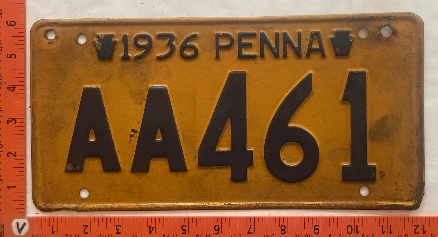 1936 Pennsylvania #AA461 Passenger License Plate