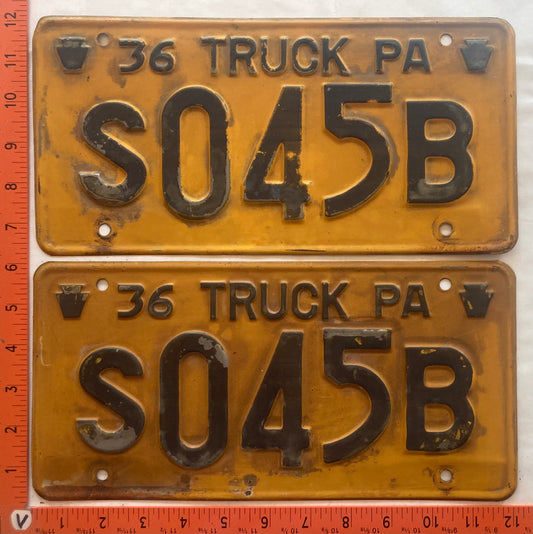 1936 Pennsylvania #S045B Truck License Plate (pair)