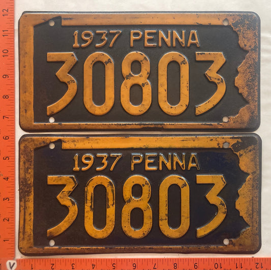 1937 Pennsylvania #30803 Passenger License Plate (Pair)
