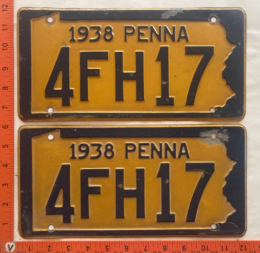 1938 Pennsylvania #4FH17 Passenger License Plate (Pair)