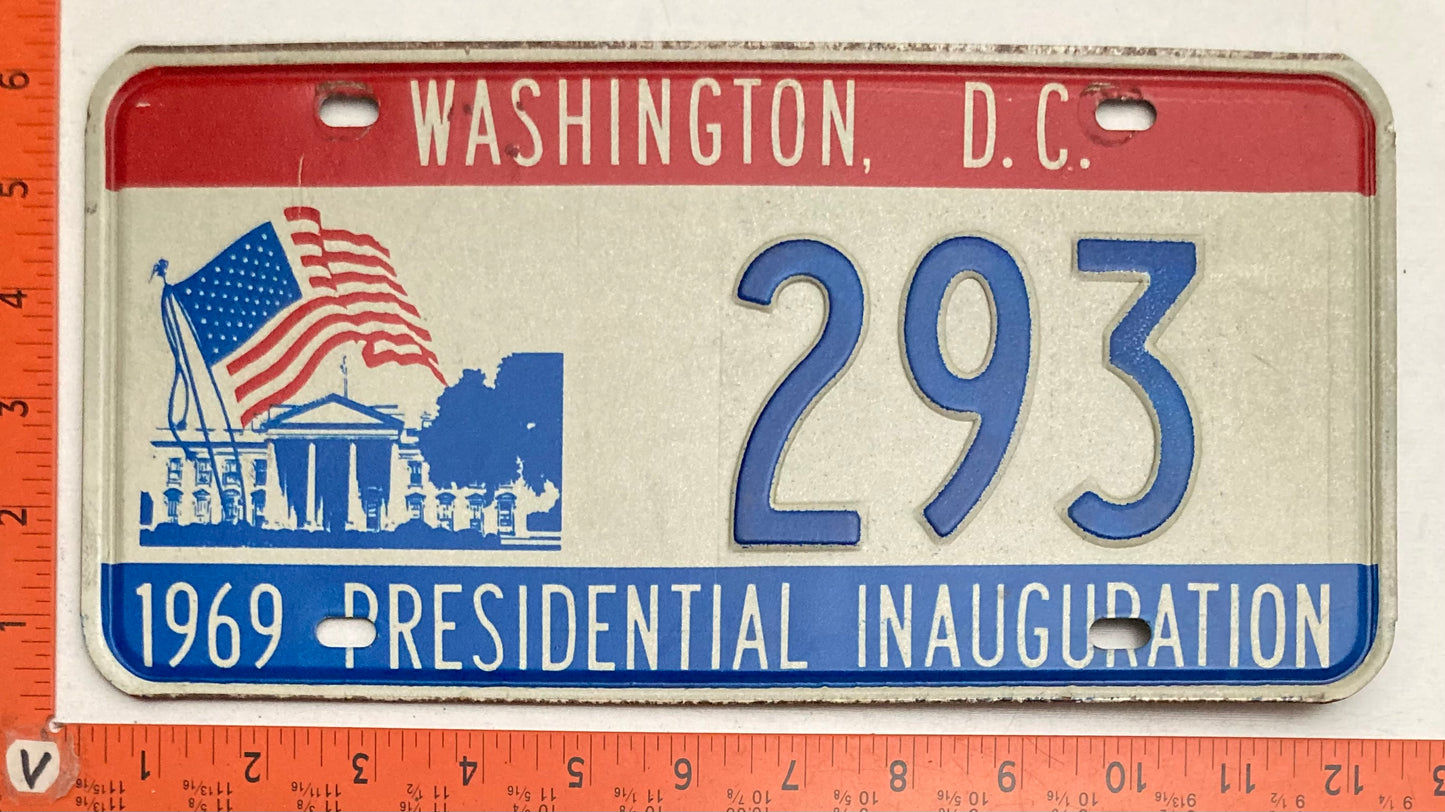 1969 Washington, DC #293 Presidential Inaugural Passenger License Plate