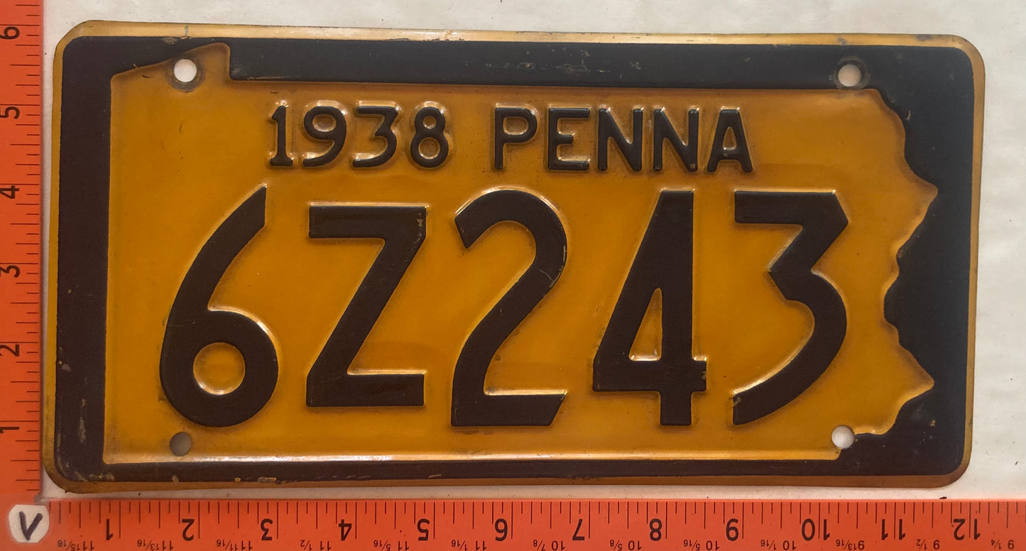1938 Pennsylvania #6Z243 Passenger License Plate