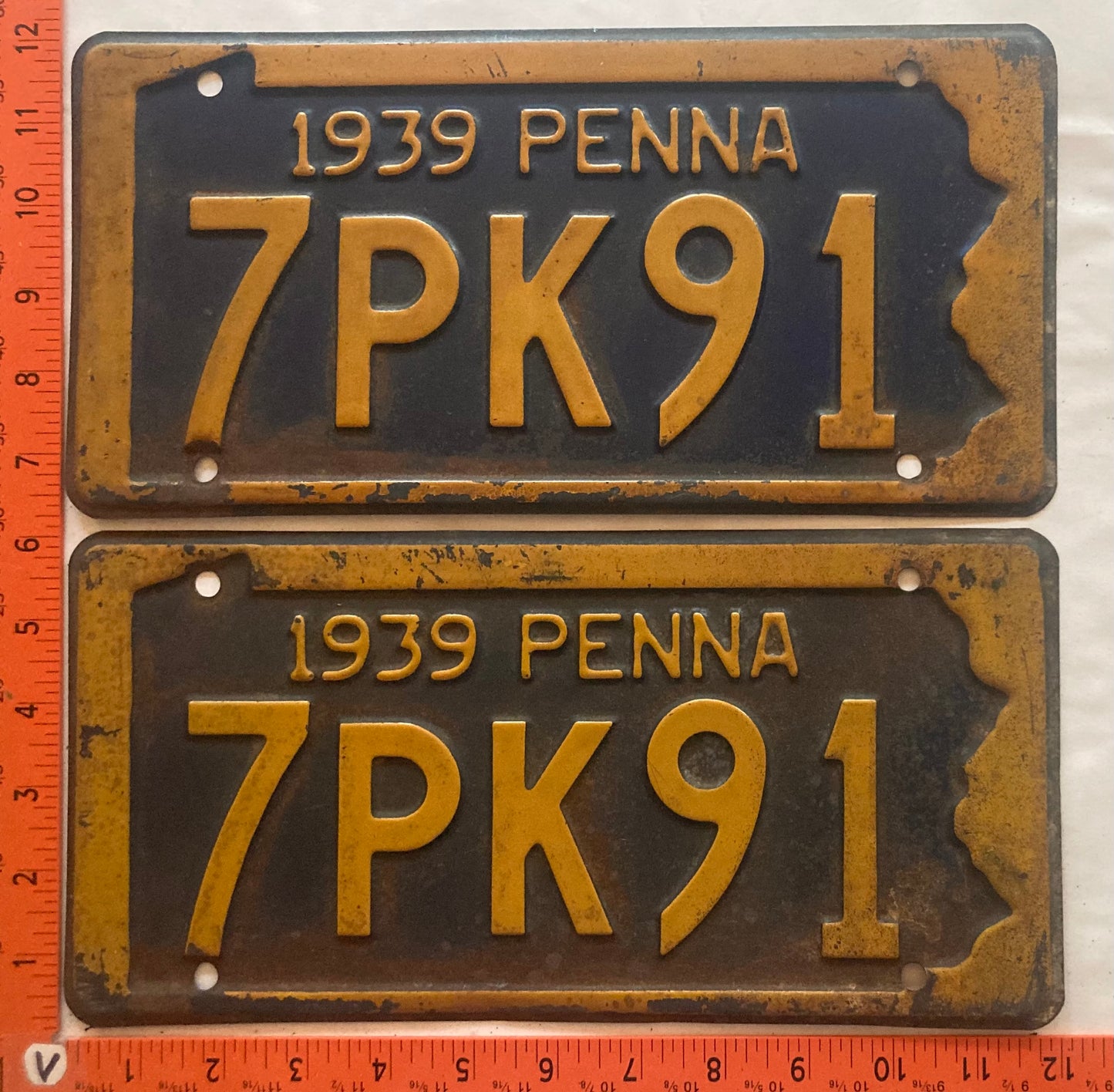 1939 Pennsylvania #7PK91 Passenger License Plate (Pair)