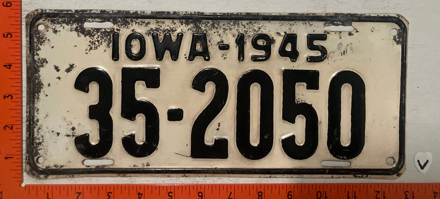 1945 Iowa #352050 Passenger License Plate