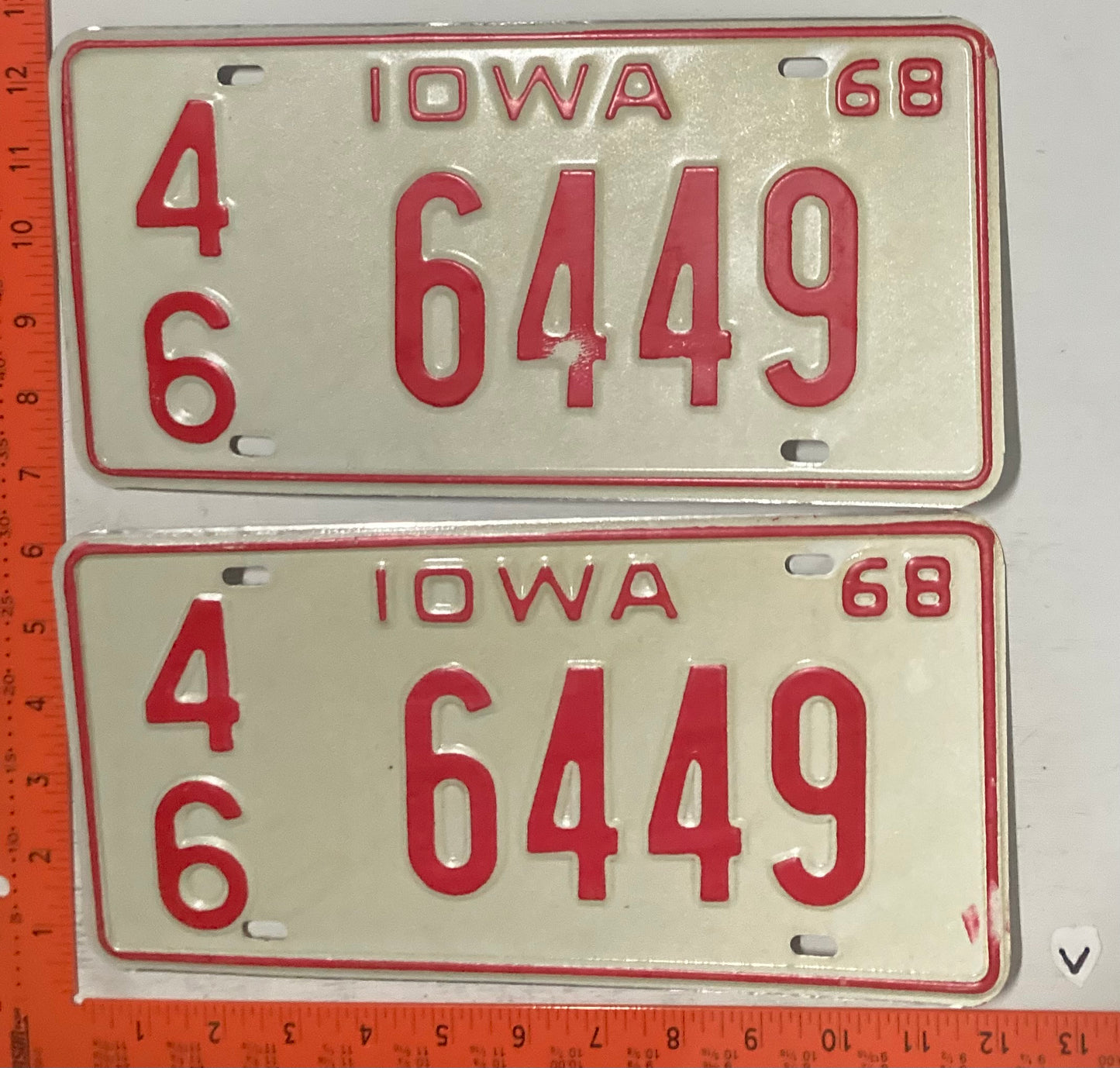 1968 Iowa #4/6 6449 Passenger License Plate (Pair)