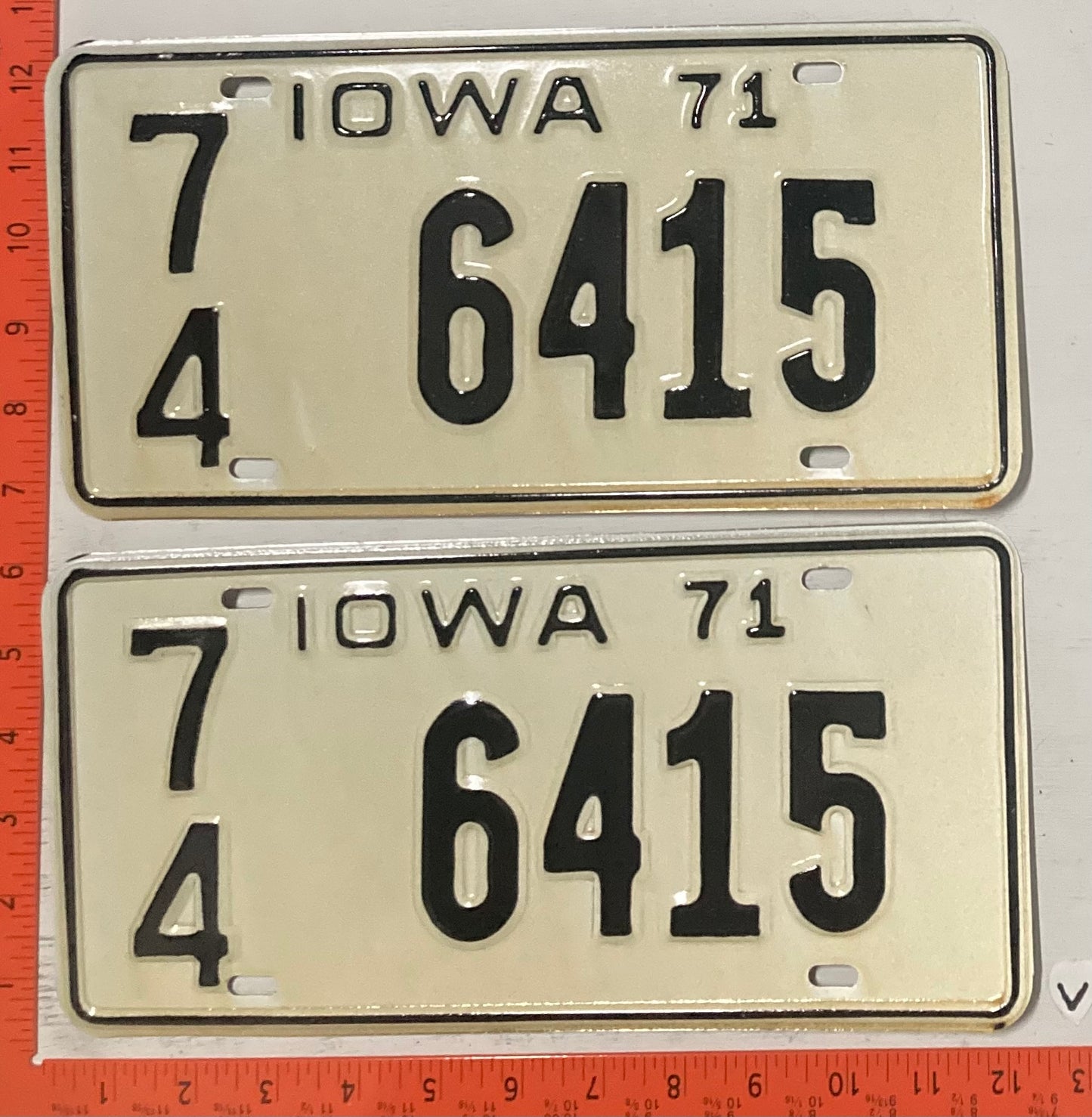 1971 Iowa #7/4 6415 Passenger License Plate (Pair)