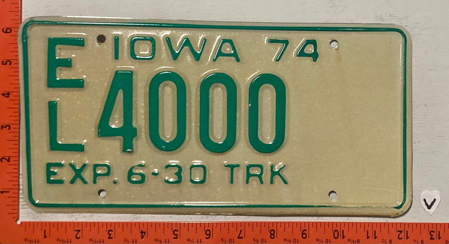 1974 Iowa #E/L 4000 Truck License Plate