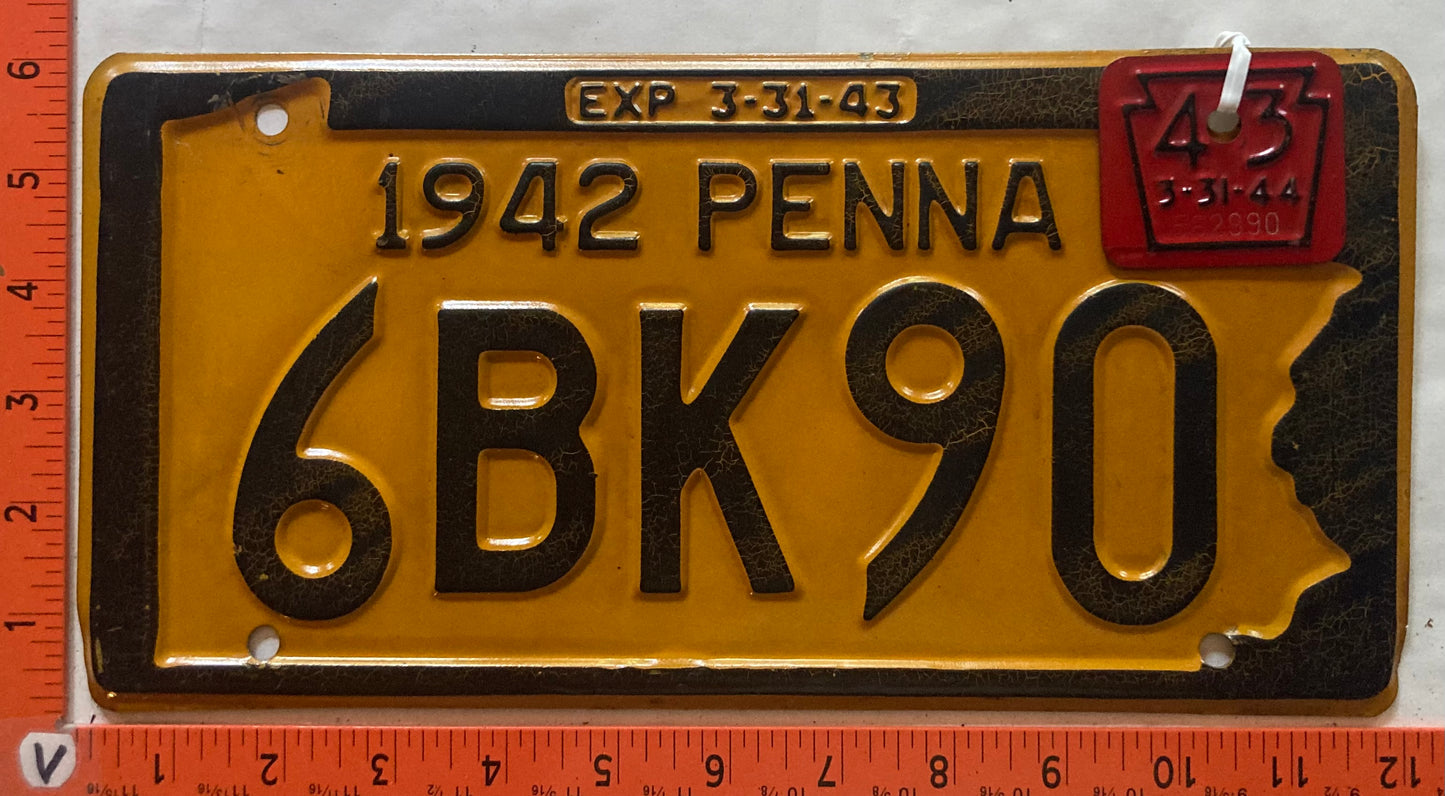 1943 Pennsylvania #6BK90 Passenger License Plate