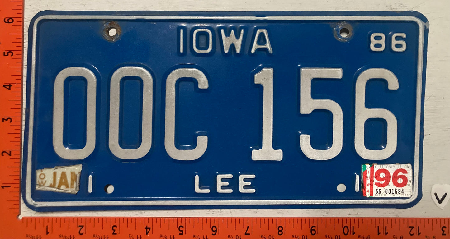 1996 Iowa #OOC 156 Passenger License Plate
