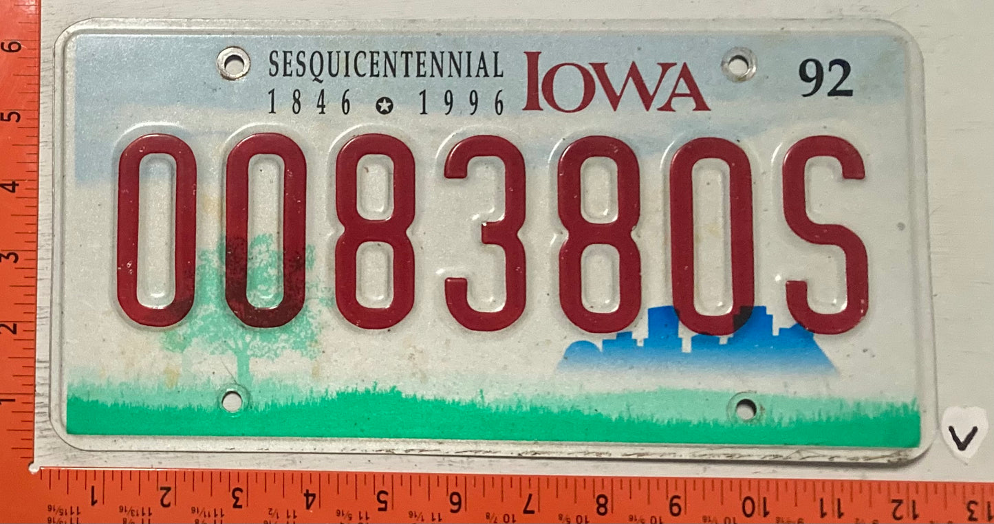 1992 Iowa #008380S Sesquicentennial License Plate