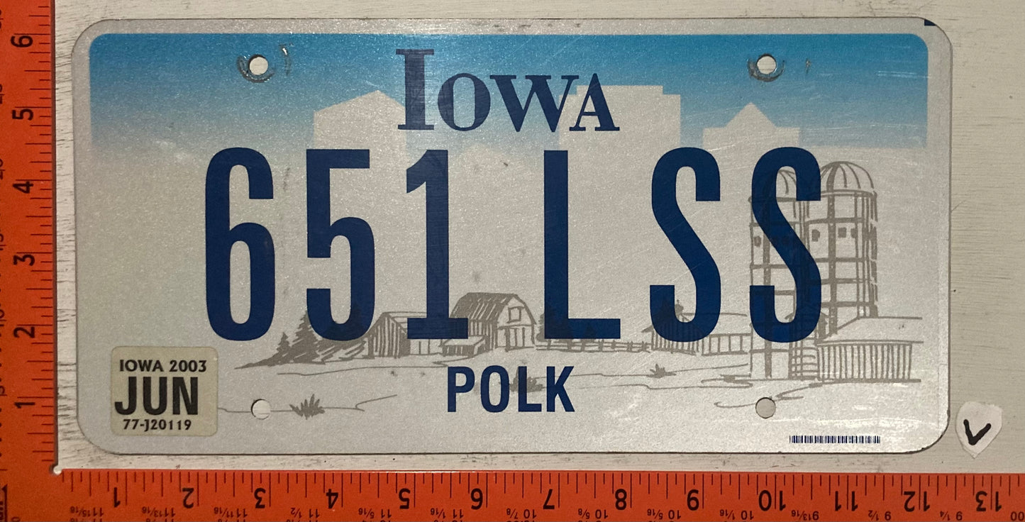 2003 Iowa #651 LSS Passenger License Plate