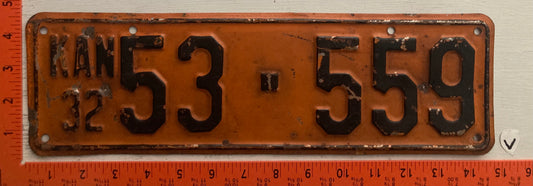 1932 Kansas #53 559 Passenger License Plate