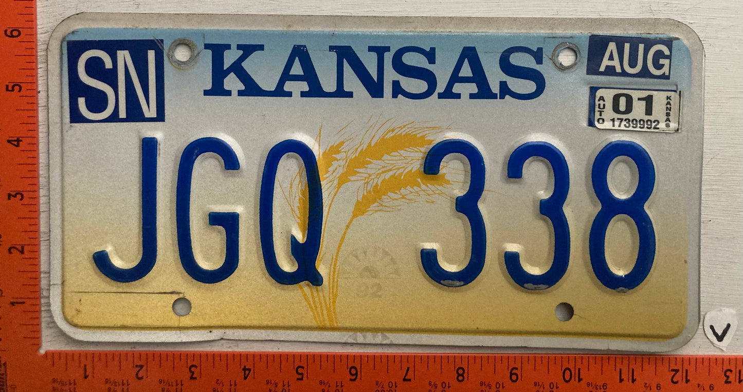 2001 Kansas #JGQ 338 Passenger License Plate