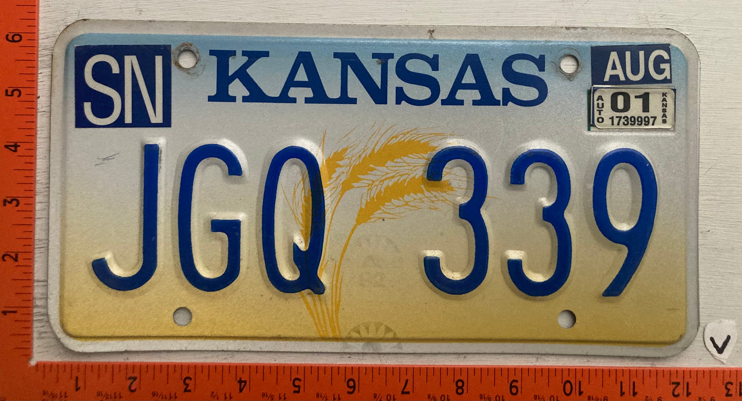 2001 Kansas #JGQ 339 Passenger License Plate